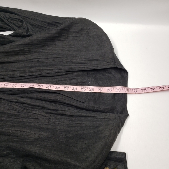 Vintage Black Women's Linen Jacket Blazer Relaxed Boxy - Picture 13 of 16